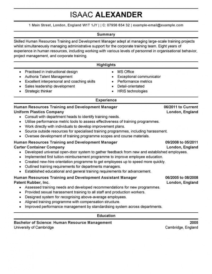 Training Manager Resume Examples