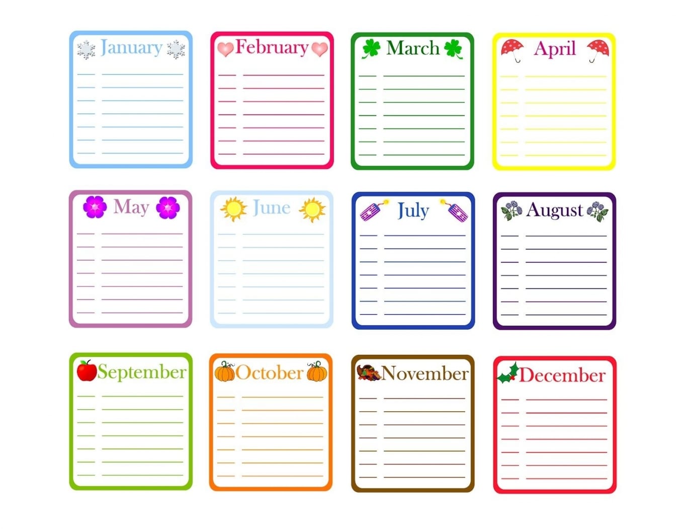 Birthday Calendar List Template