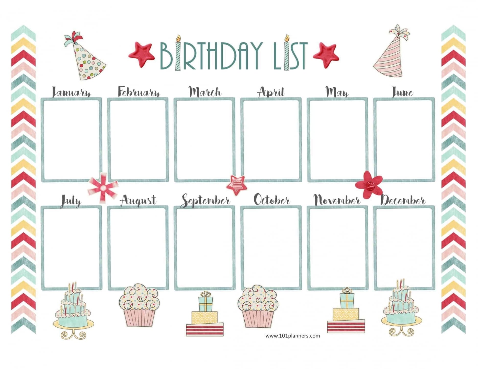 Birthday Calendar List Template