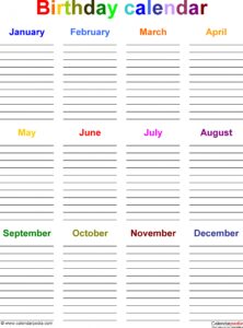 Birthday Calendars - Free Printable Microsoft Word Templates