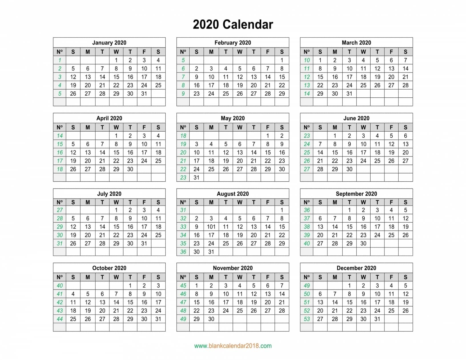 2020 Calendar Printable Landscape