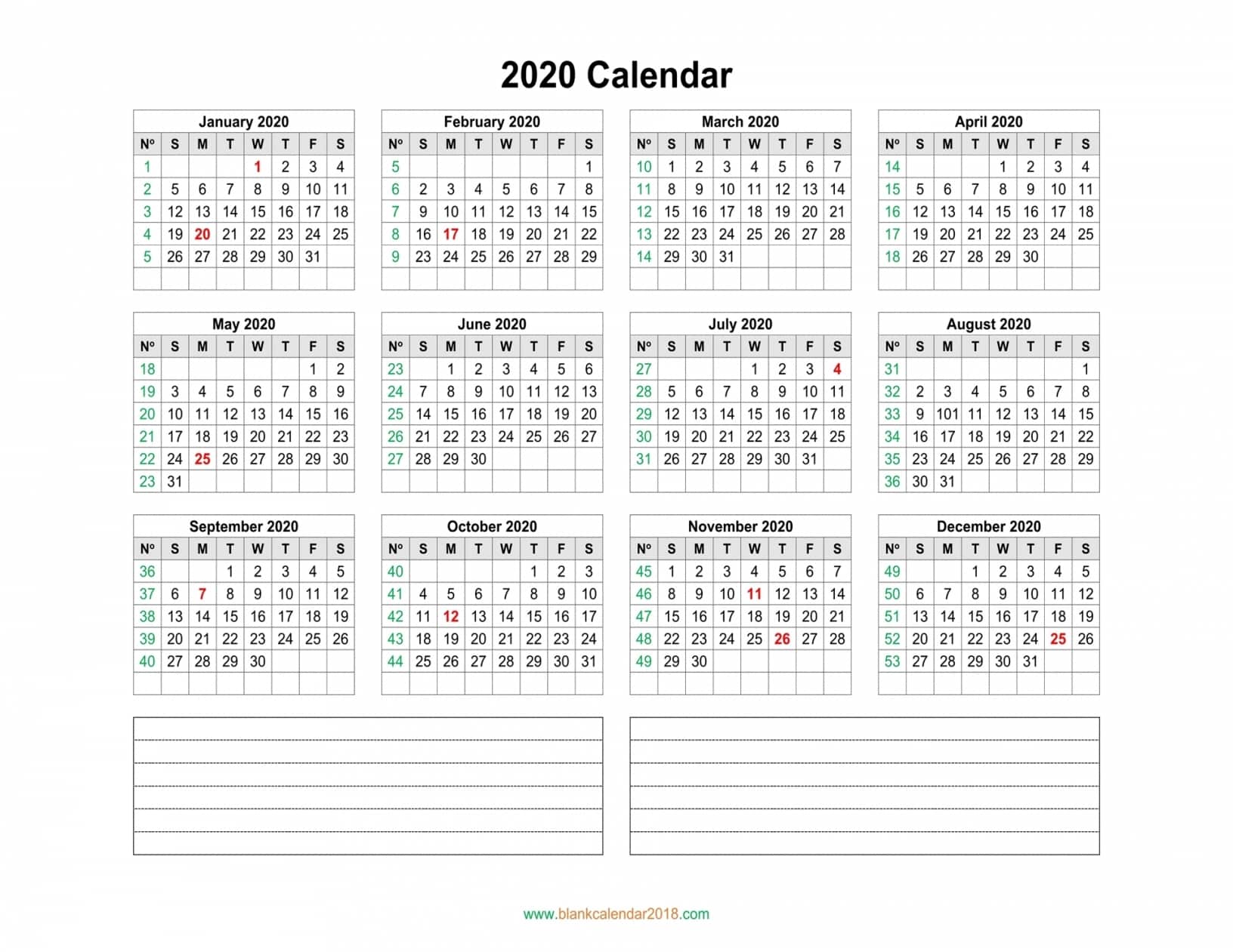2 Week Blank Calendar 2020 Printable