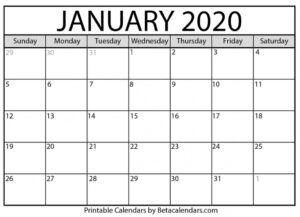 Blank January 2020 Calendar Printable