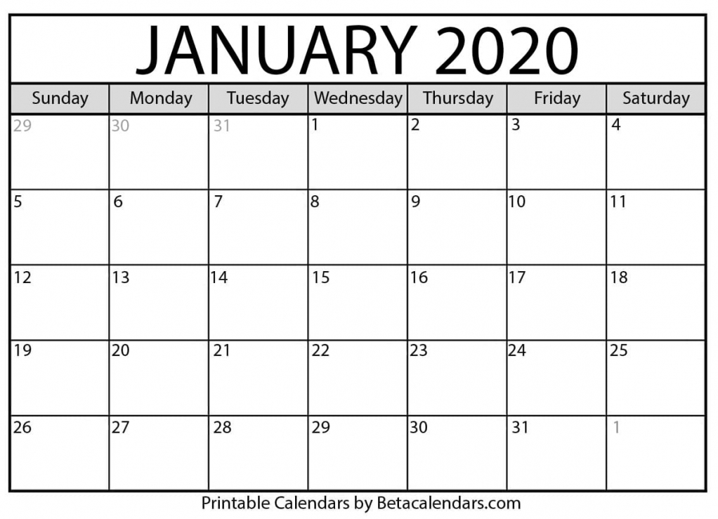 Blank January 2020 Calendar Printable