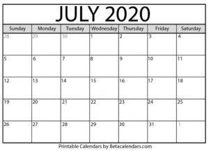 Blank July 2020 Calendar Printable - Beta Calendars