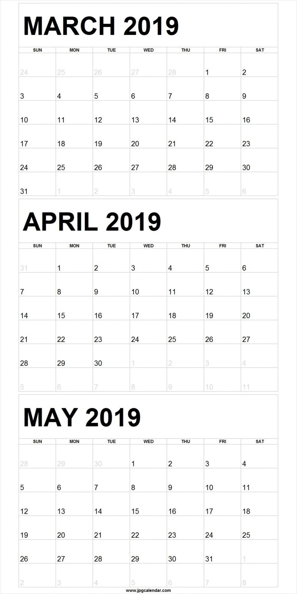 3 Month Calendar Printable