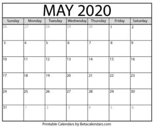 Blank May 2020 Calendar Printable - Beta Calendars