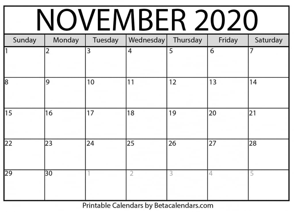 November Calendar Printable