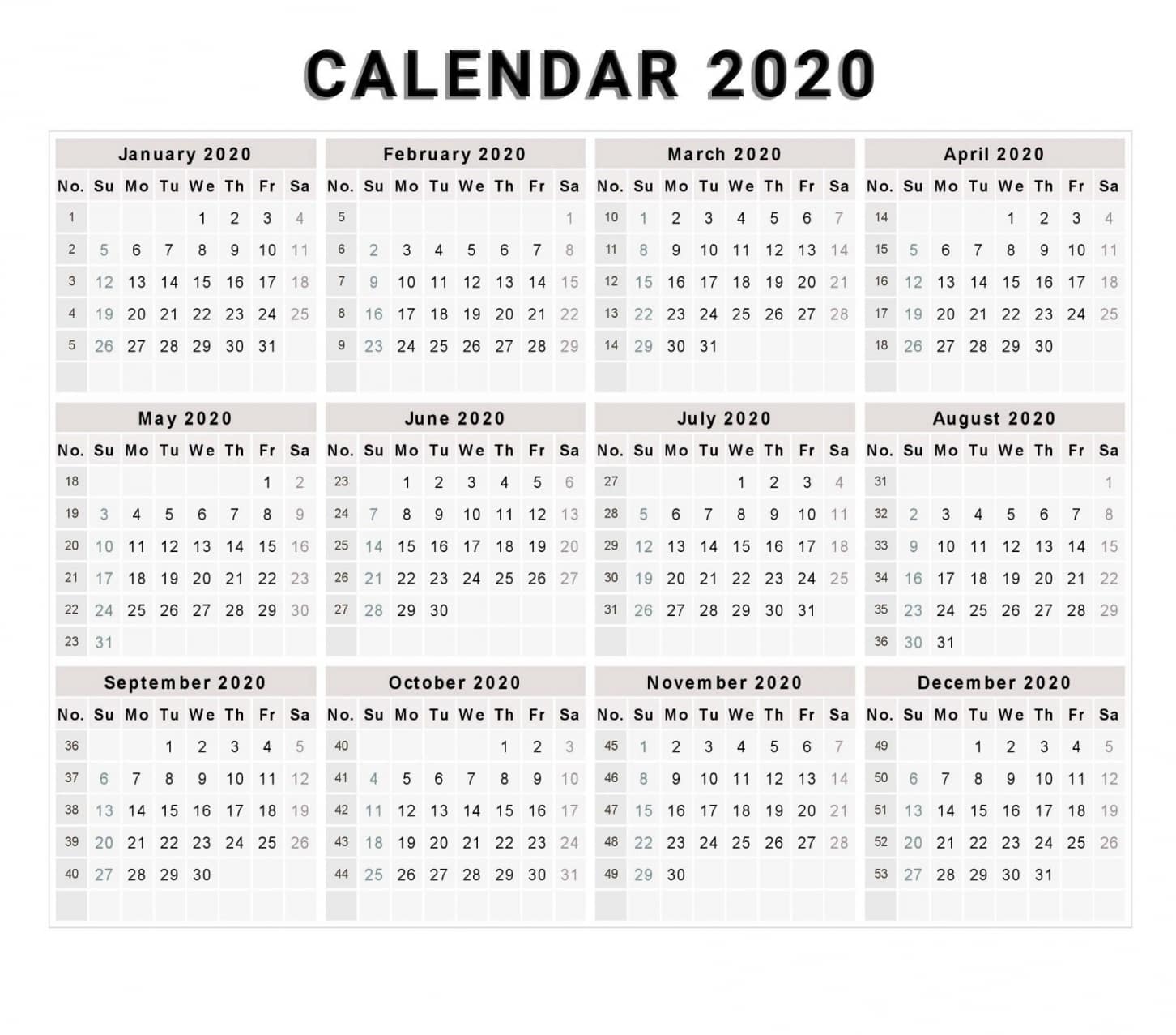 Free Printable Yearly Calendar Templates 2020