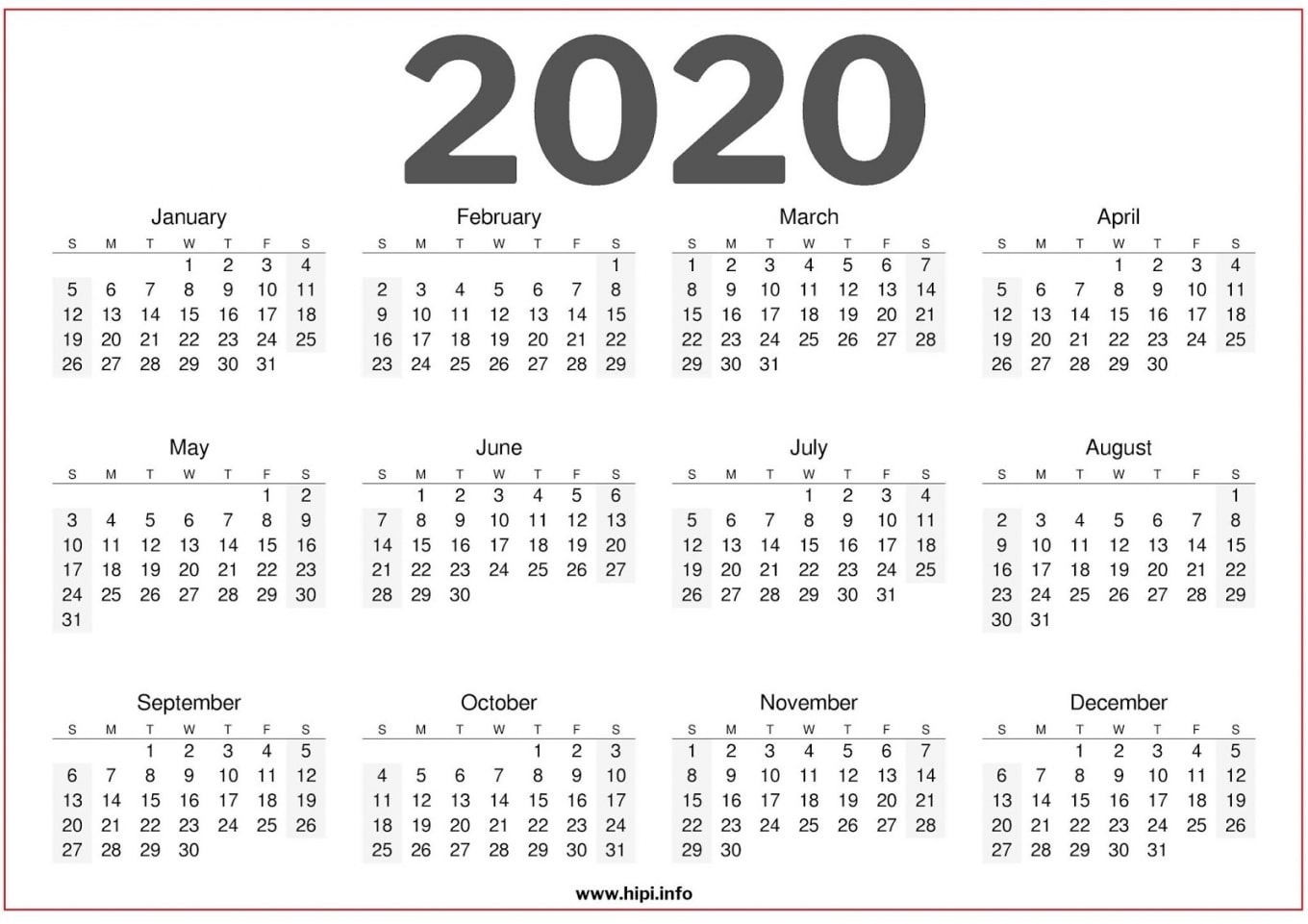 Printable A4 Calendar 2020 Printable A4 Calendar 2020