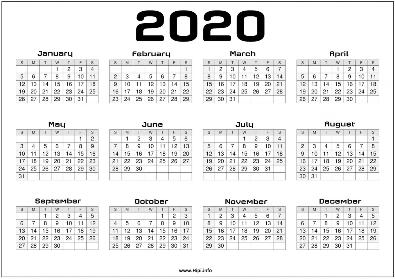 Printable A4 Calendar 2020 Printable A4 Calendar 2020