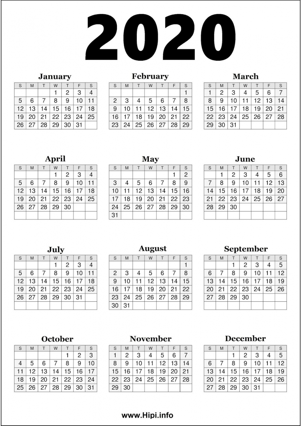 Printable A4 Calendar 2020 Printable A4 Calendar 2020