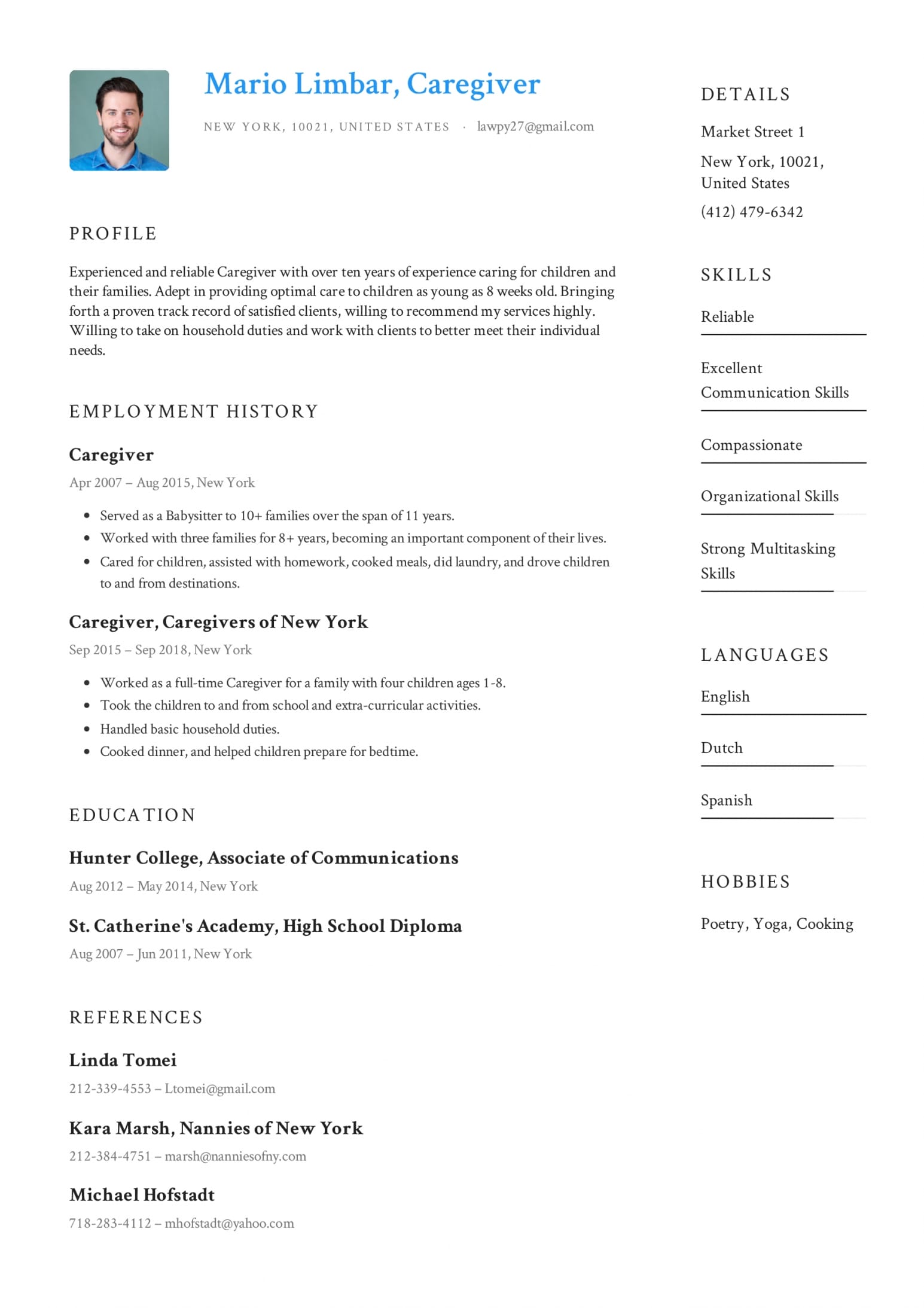 Caregiver Resume Templates 2020 (Free Download) · Resume.io