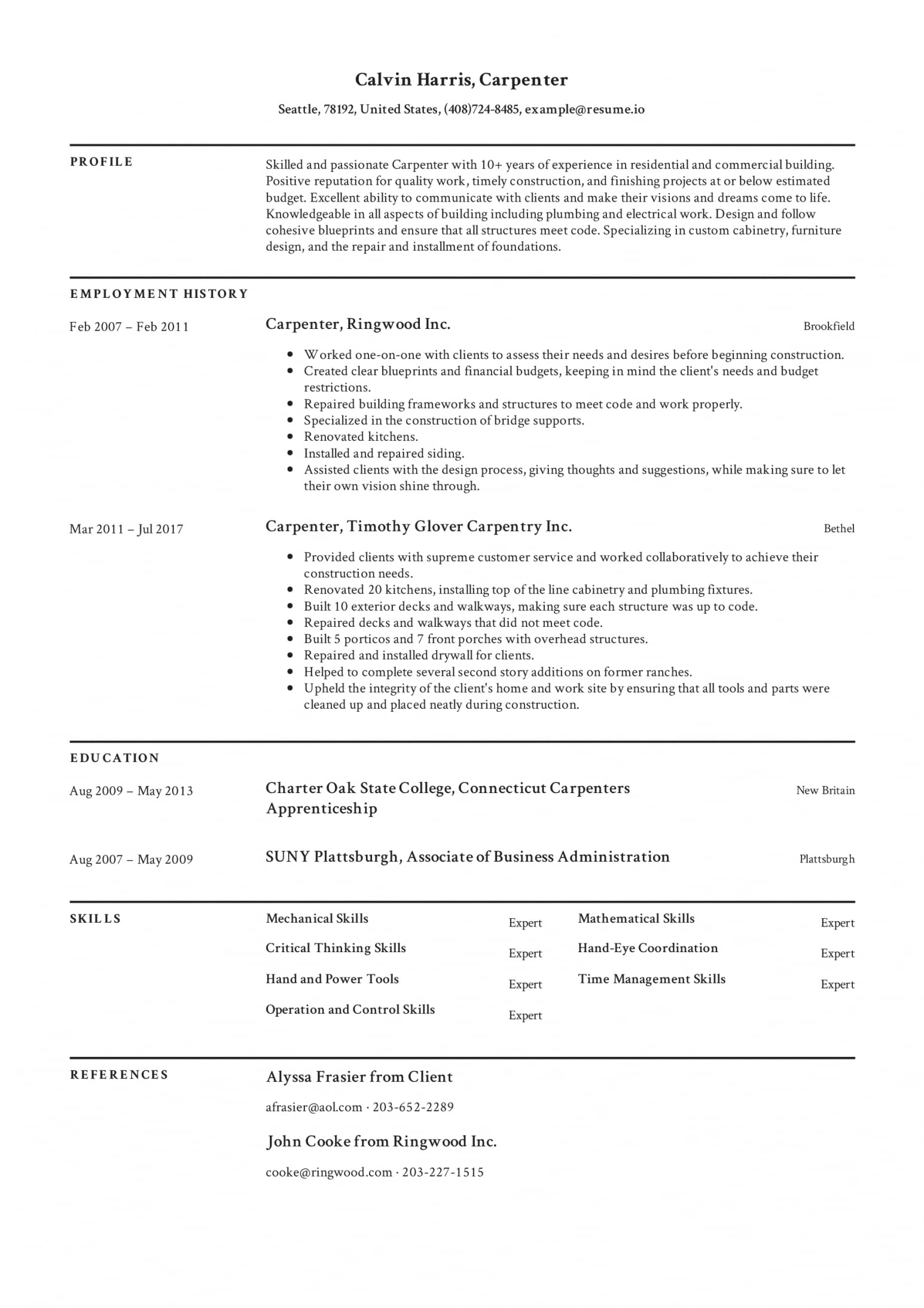 Carpenter Resume Templates 2019 (Free Download) · Resume.io