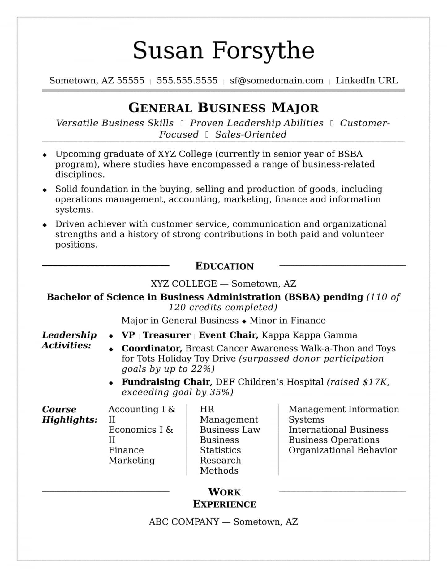 College Resume Example