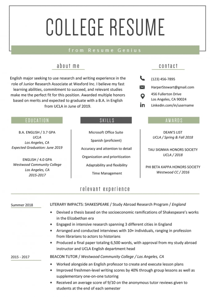 College Student Resume Sample &amp; Writing Tips | Resume Genius