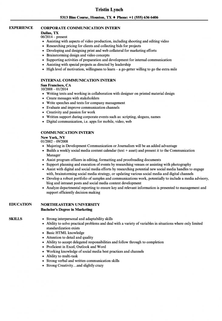 Communication Skills Resume Example