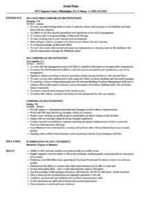 Corporate Receptionist Resume Samples | Velvet Jobs