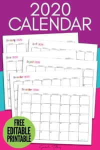 Custom Editable 2020 Free Printable Calendars - Sarah Titus