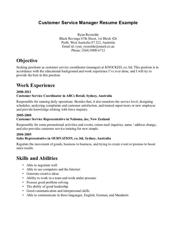 Customer Service Resume Objective Examples