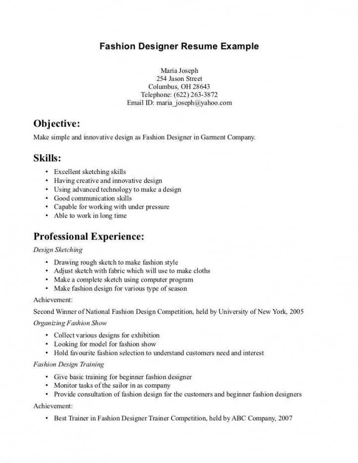 Cv Internship Fashion Fashion Designer Freshers Cv Samples