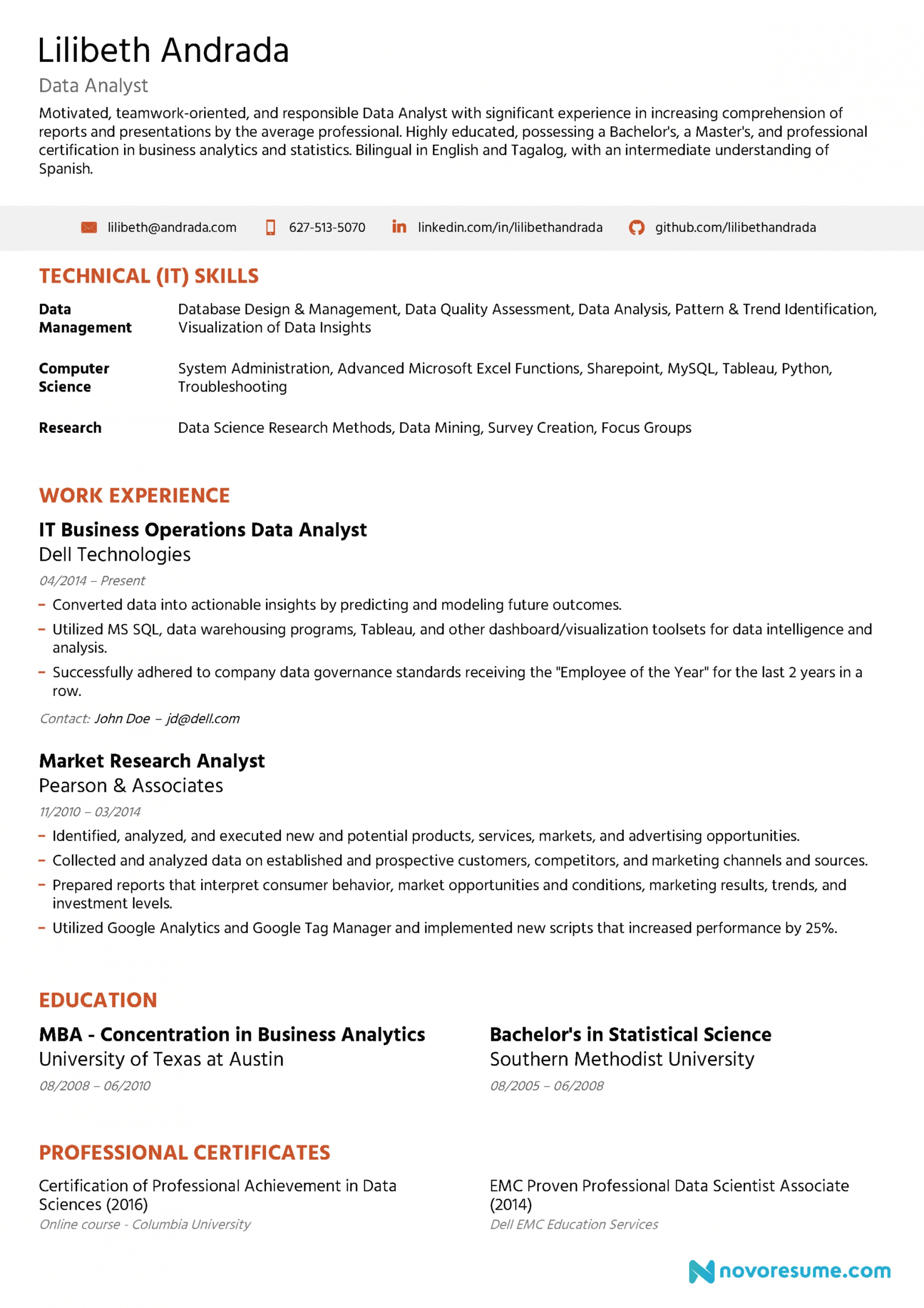 Data Analyst Resume [2019] - Guide &amp; Examples | Novorésumé
