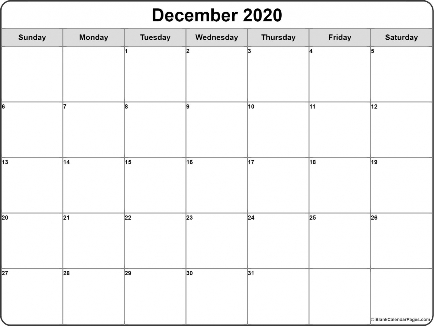 Blank Printable Monthly Calendar 2020 Blank Printable Monthly Calendar 2020