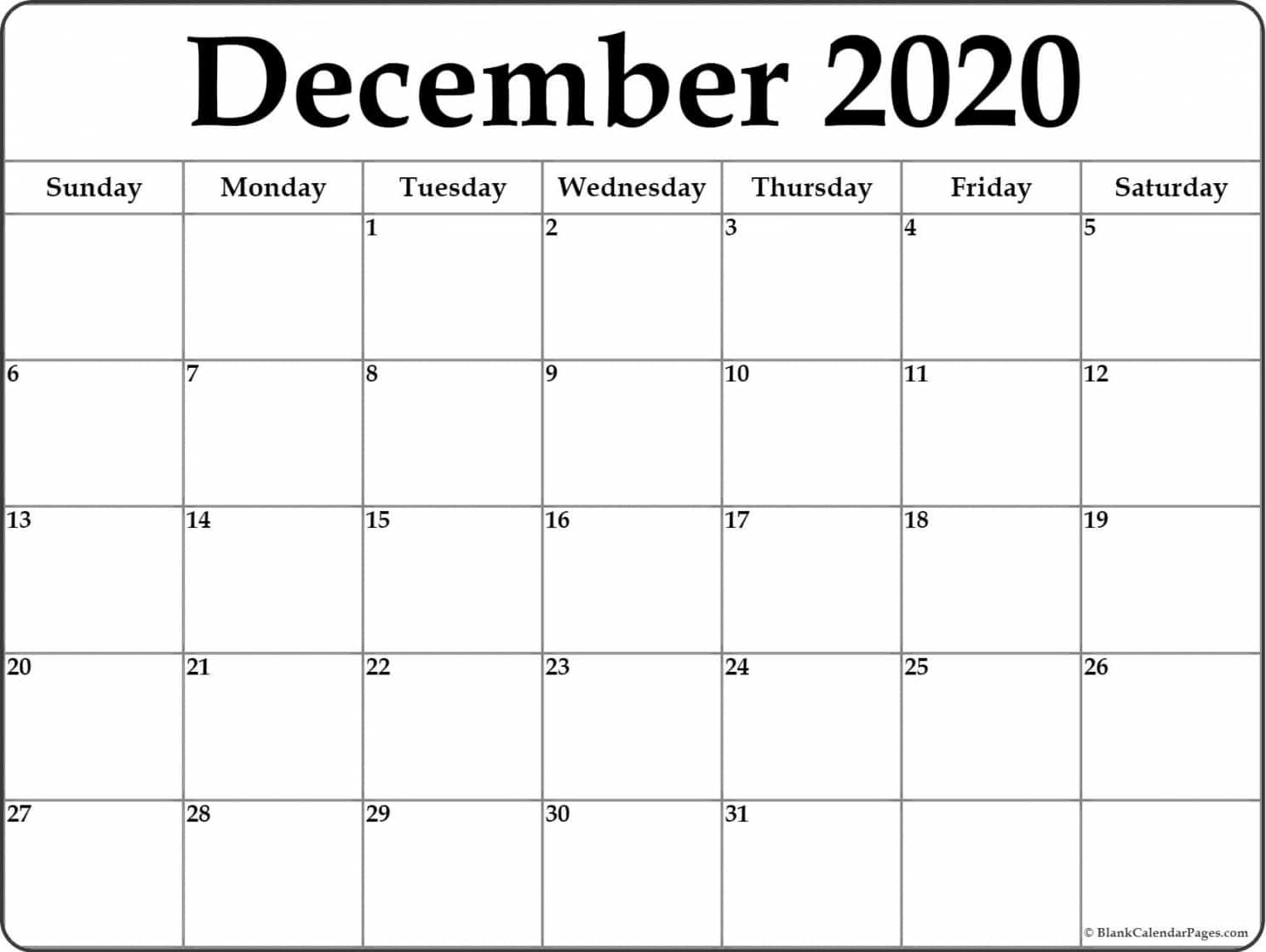 Calendar December 2020 Printable