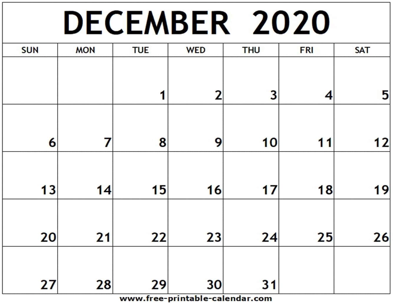 Calendar December 2020 Printable