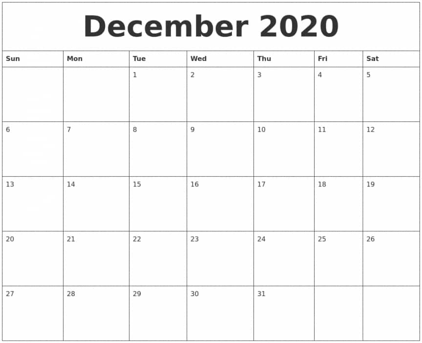 December 2020 Printable Calendar Pages