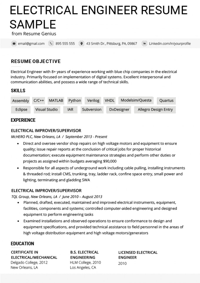 Electrical Engineer Resume Example &amp; Writing Tips | Resume