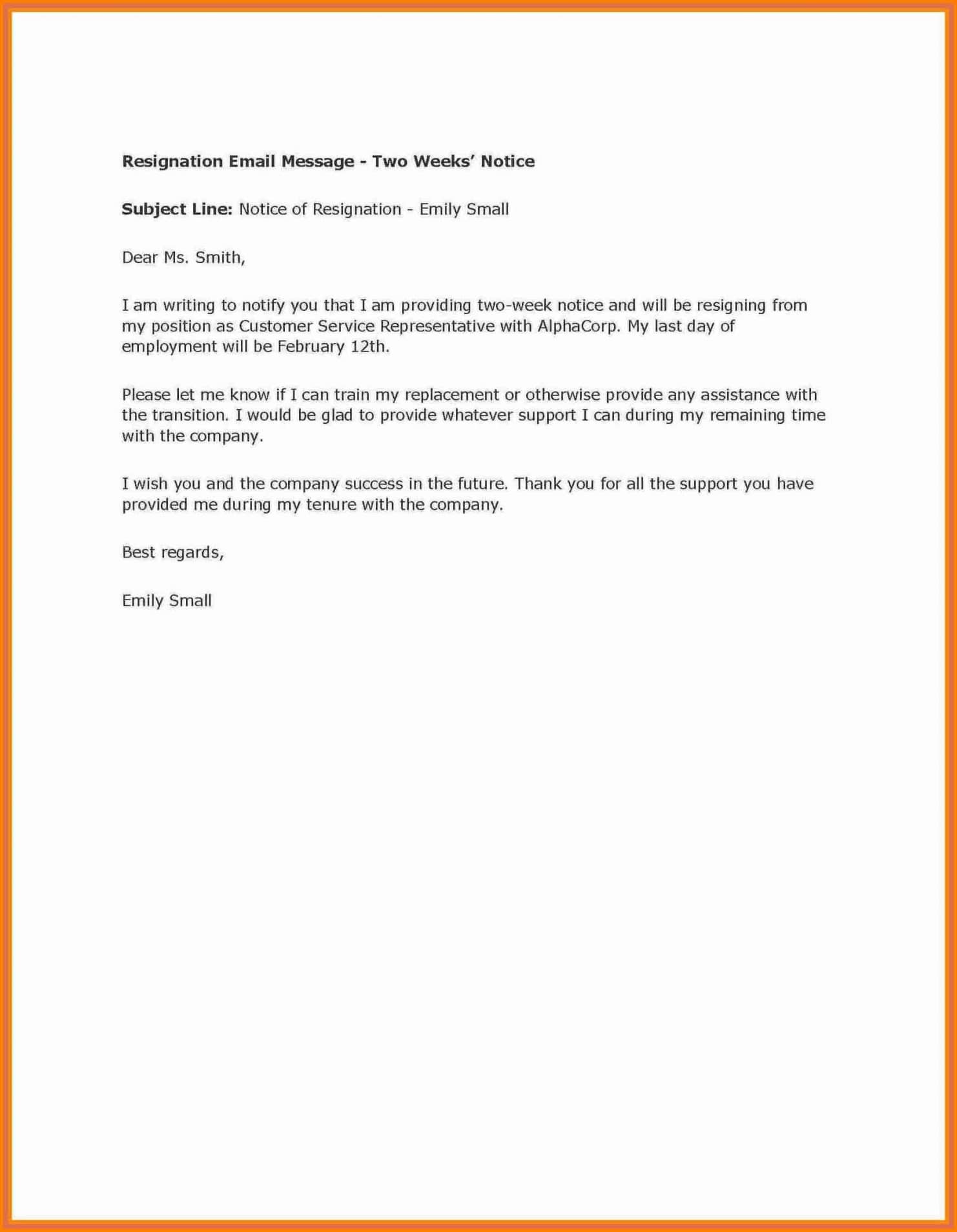 Two Weeks Notice Letter Examples