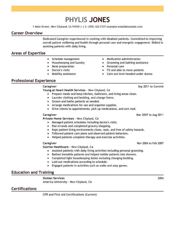 Caregiver Resume Example