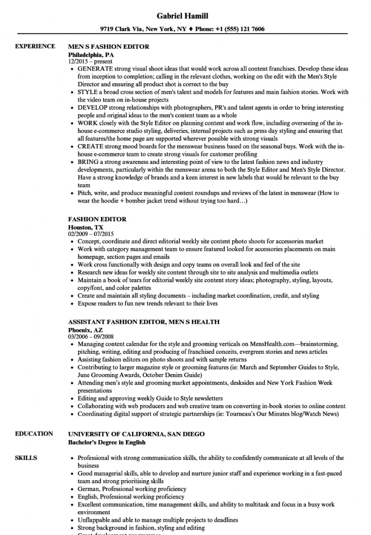 Fashion Resumes Examples