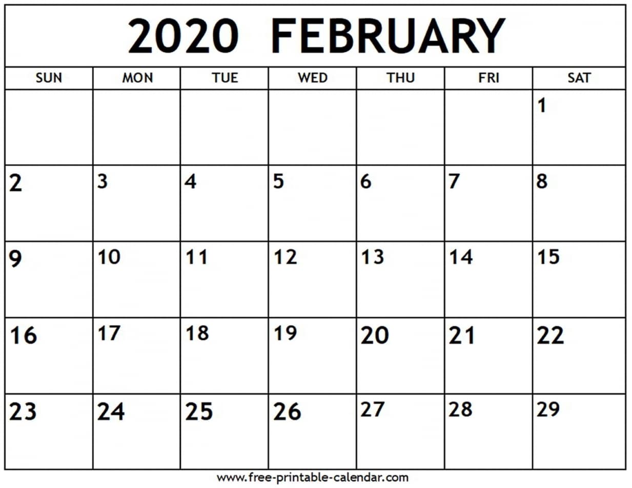 Printable Calendar Feb 2020
