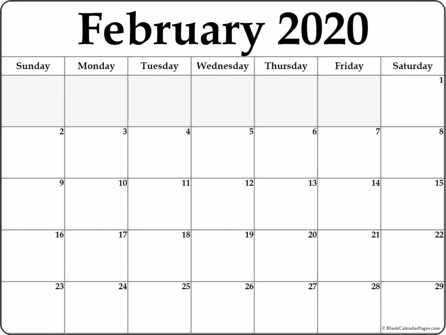 Printable Blank 2020 Calendar