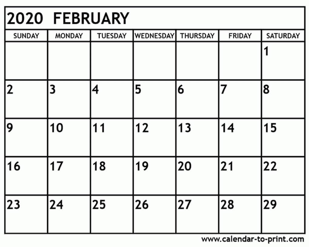 February 2020 Calendar Printable