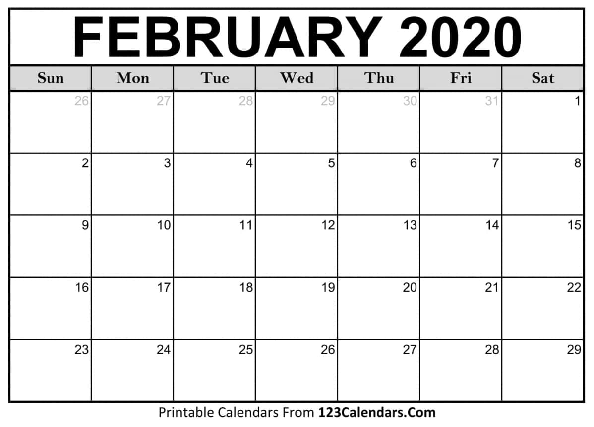 Printable Calendar Feb 2020