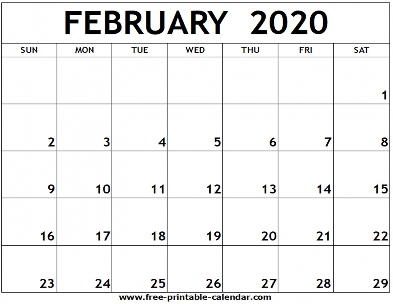 2020 February Calendar Printable