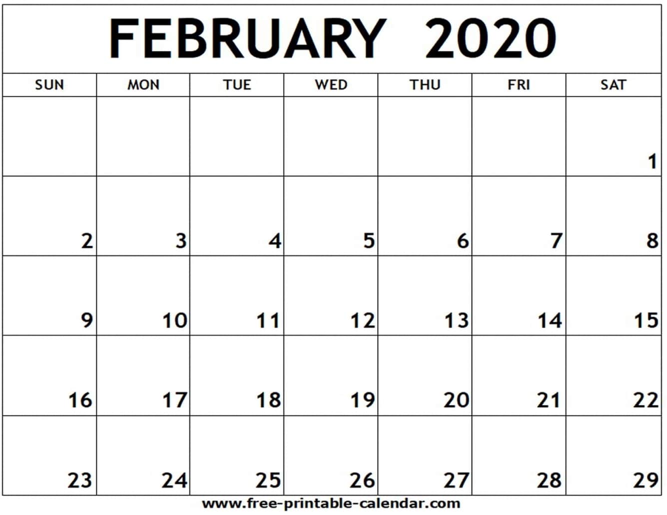 Printable Calendar Feb 2020