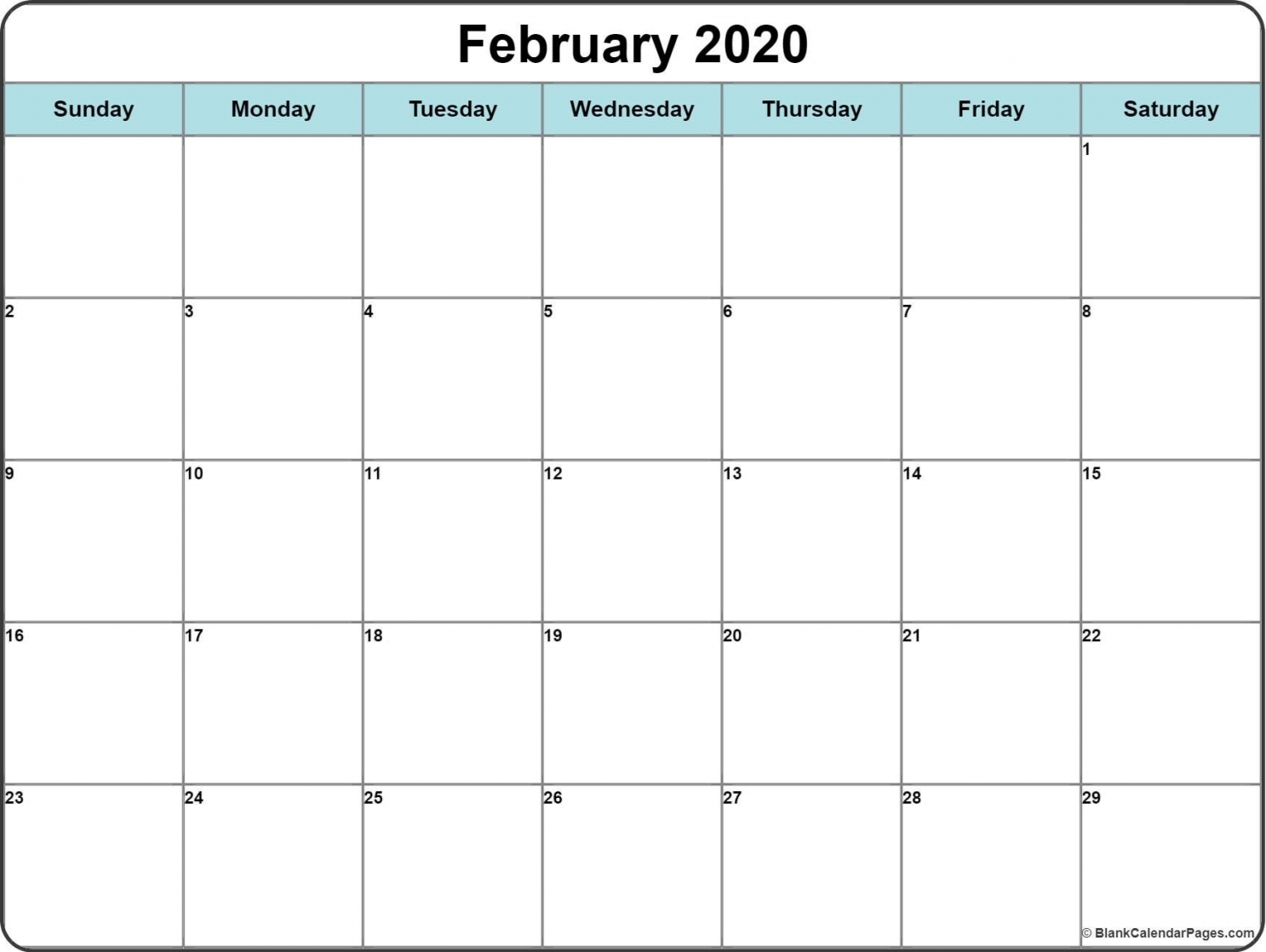 2020 Blank Monthly Calendar Printable