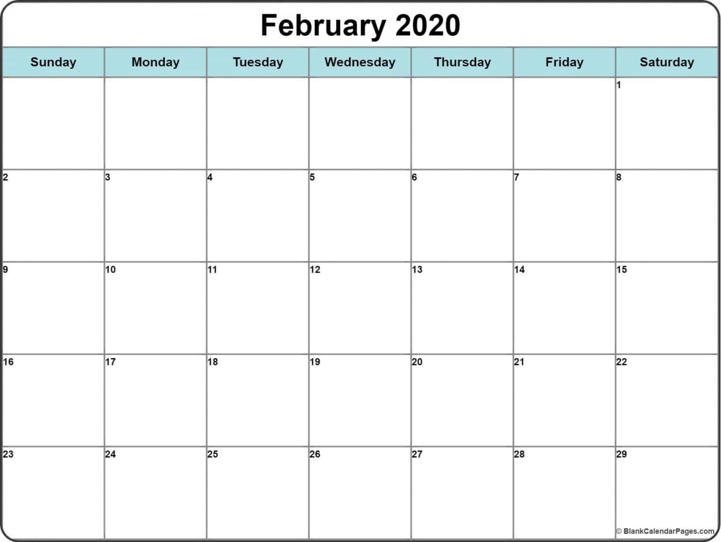 2020 Printable Monthly Calendar Template