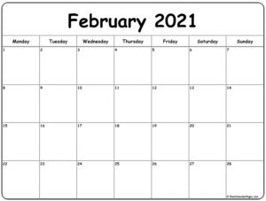 February 2021 Monday Calendar | Monday To Sunday