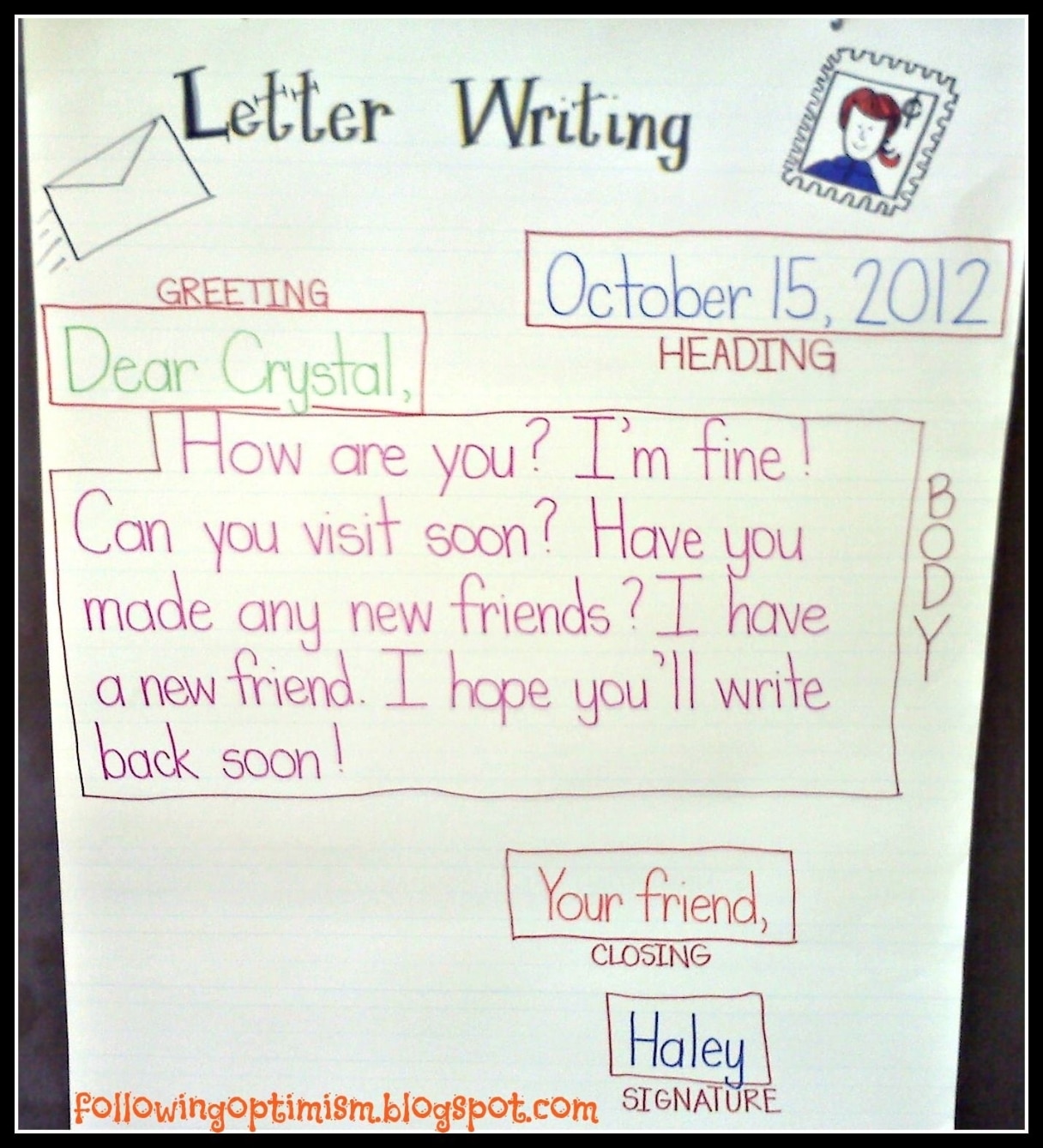 Friendly Letter Example For Kids
