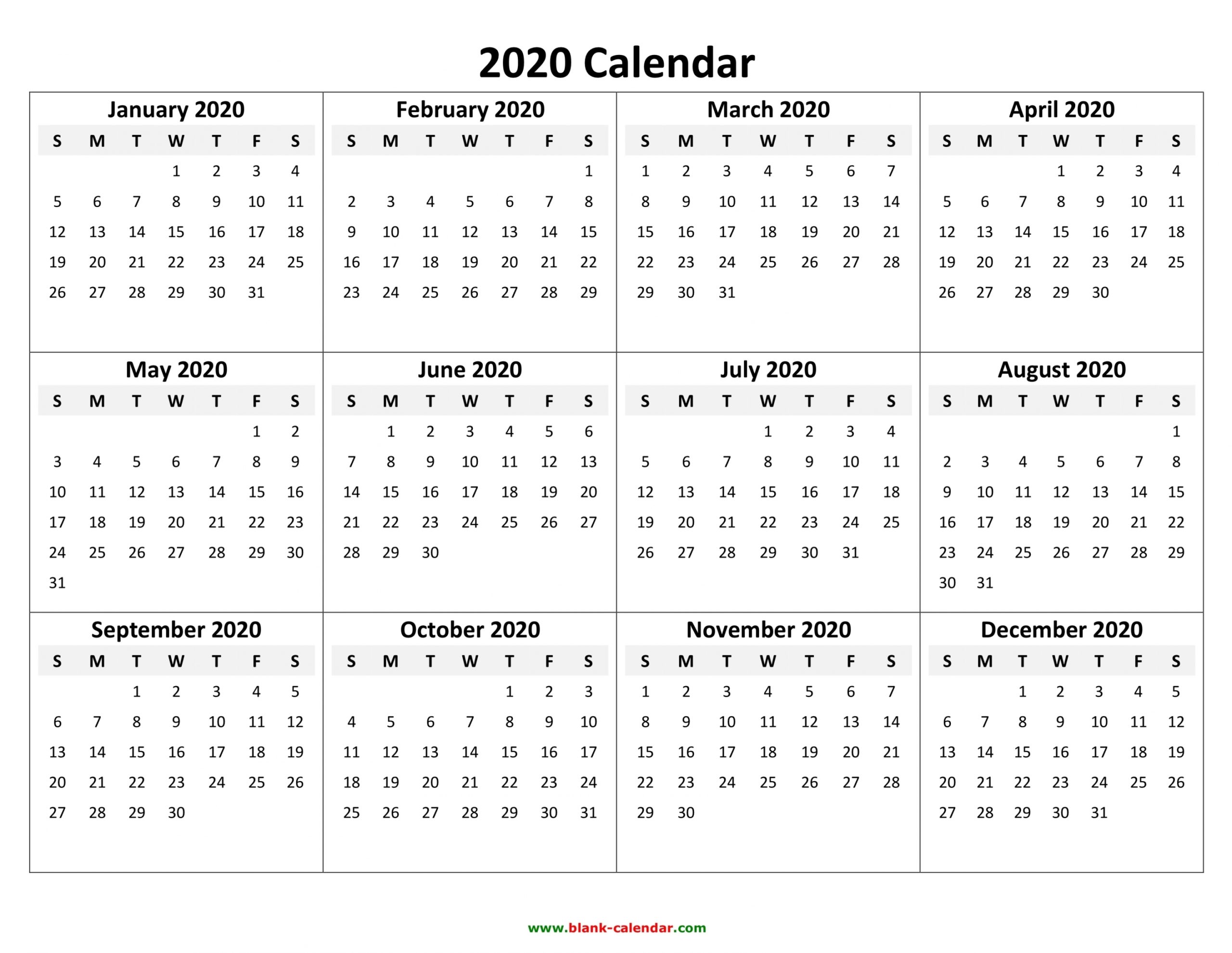 Free 2020 Printable Calendar - Create Editable Yearly