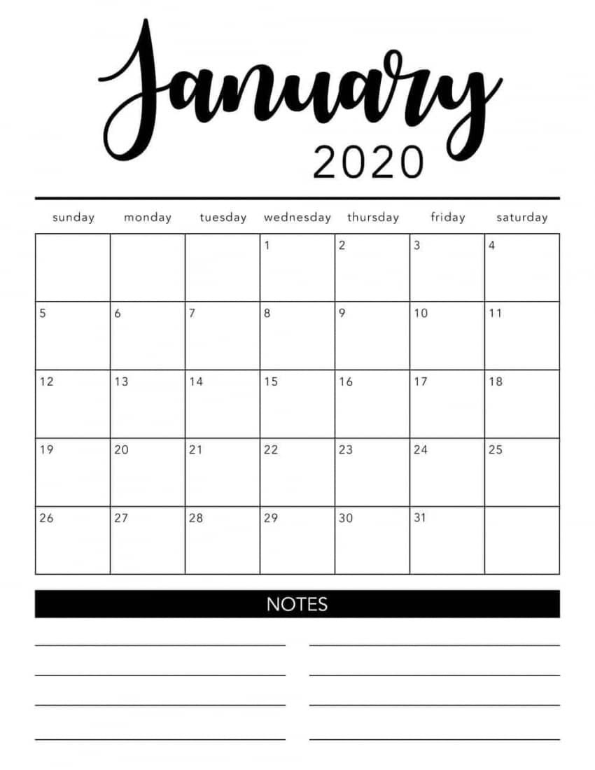 Monthly Calendar 2020 Free Printable