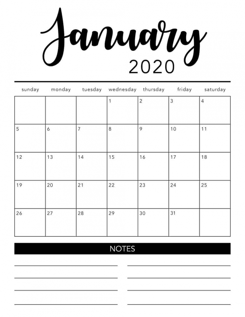 2020 Printable Calendar Monthly