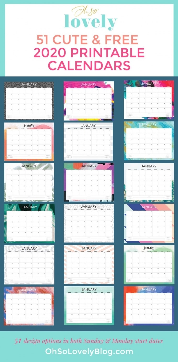 Mini Printable Calendar 2020