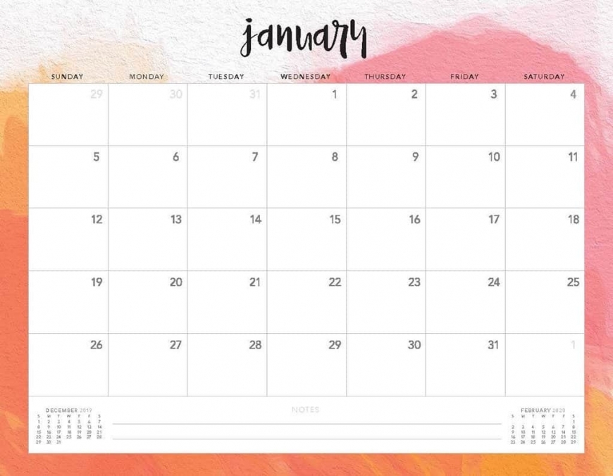 2020 Printable Monthly Calendar
