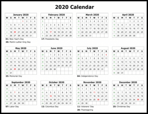 Free 2020 Yearly Printable Calendar Template | Calendar Wine